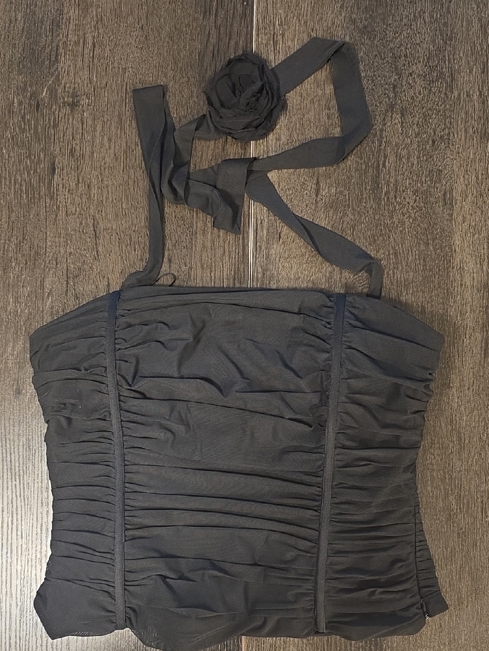 Zara Black Ruched Corset Top with Halter Tie